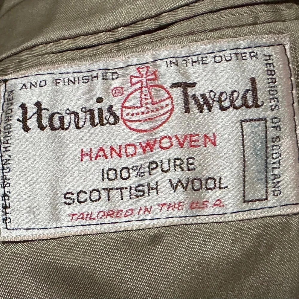 252 Harris Tweed |NWOT 60s USA Vintage Brown Blazer Woven Leather Buttons (sz M)